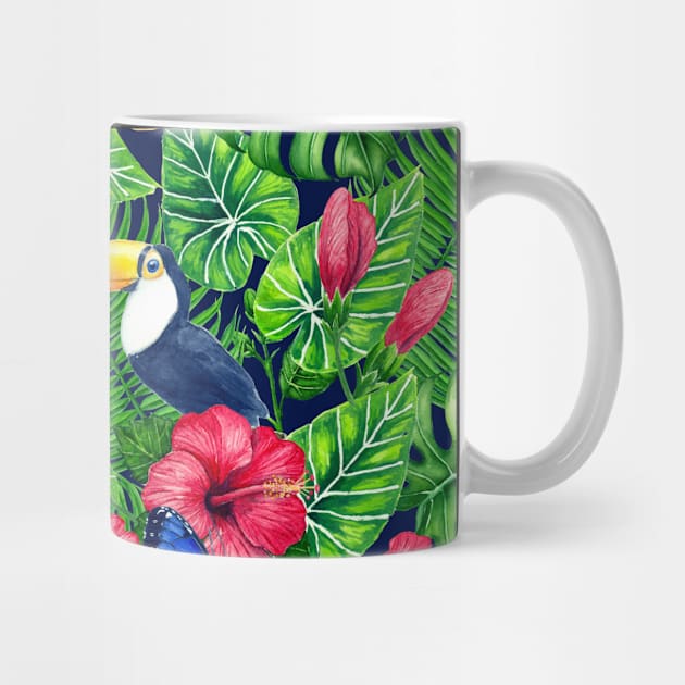 Toucan and tropical garden watercolor by katerinamk